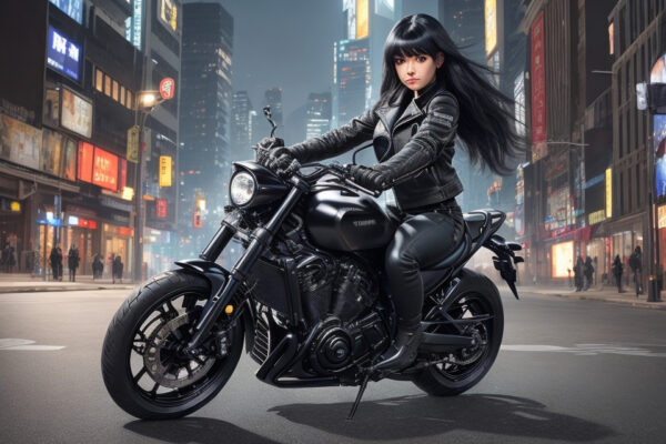Пример генерации изображения девушки на мотоцикле: Модель Absolute Reality v1.6, Leonardo Style