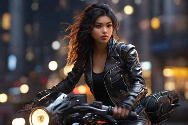 Пример генерации девушки на мотоцикле: Модель Leonardo Diffusion XL, Leonardo Style